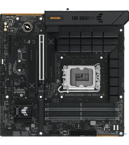Материнская плата ASUS TUF GAMING B760M-PLUS WIFI II, LGA 1700, Intel B760, 4xDDR5, 4xSATA, 3xM.2, 1xPCIe 5.0 x16, 1xPCIe x4, 1xUSB-A 3.2 Gen 2, 2xUSB-A 3.2 Gen 1, 4xUSB 2.0, 1xUSB-C 3.2 Gen 2x2, 1x2.5Gb LAN, 5x3.5 мм, 7.1, Wi-Fi 6E, Bluetooth 5.3, mATX
