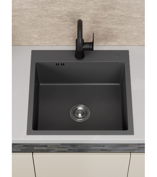 Мойка кухонная из нержавеющей стали BAUEDGE SOUL КТ5050В NANO BLACK, сифон EASY CLEAN в комплекте.