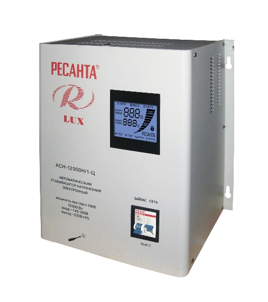 Стабилизаторы напряжения Ресанта АСН-12000/Н1-Ц 63/6/22 Стабилизатор Lux 220В±8%, Габ. 305х190х360, Вес 19,5кг