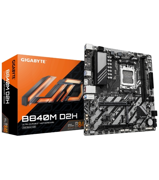 Материнская плата Gigabyte B840M D2H (V1.2), AM5, AMD B840, 2xDDR5, 4xSATA, 2xM.2, 1xPCIe 4.0 x16, 1xPCIe 3.0 x4, 1xHDMI, 1x2.5Gb LAN, 2xUSB-A 5Gbps, 8xUSB-A 2.0, 3x3.5 мм, 7.1, mATX