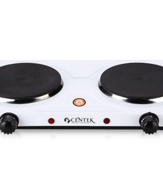 Плита настольная электрическая Centek CT-1507 белый, 2 кВт, ТЭН, конфорки - 2, эмаль, поворотные переключатели