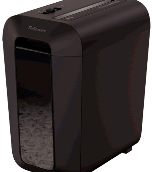 Шредер Fellowes PowerShred LX65 черный (секр.P-4)/перекрестный/10лист./22лтр./скрепки/скобы/пл.карты