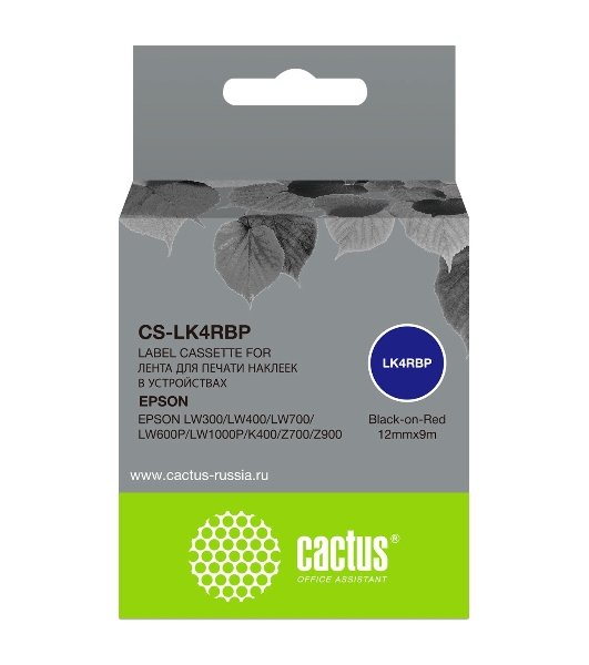 Картридж ленточный Cactus CS-LK4RBP черный для Epson LW300/LW400/LW700/LW600P/LW1000P/K400/Z700/Z900
