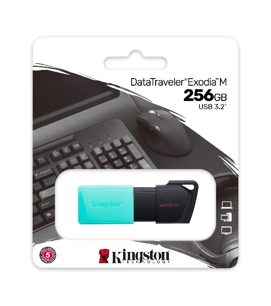 Флешка USB Kingston DataTraveler Exodia М (DTXM/256Gb), 256Gb, USB 3.2 Gen 1, R/W 150/60, черный/бирюзовый