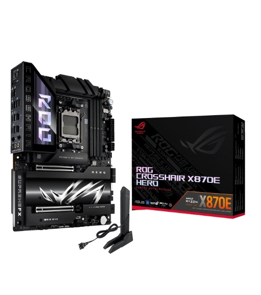 Материнская плата ASUS ROG CROSSHAIR X870E HERO, AM5, AMD X870E, 4xDDR5, 4xSATA, 5xM.2, 2xPCI-E 5.0 x16, 1xHDMI, 2xUSB-C (видео), 2x 5Gb LAN, 6xUSB-A 3.2 Gen 2, 2xUSB-C 3.2 Gen 2, 2xUSB4, 2x3.5 мм, 7.1, ATX