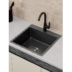 Мойка кухонная из нержавеющей стали BAUEDGE SOUL КТ5050В NANO BLACK, сифон EASY CLEAN в комплекте., фото3