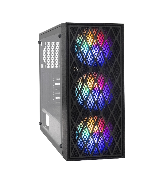 Компьютерный корпус Miditower ExeGate EVO-8243 (ATX, без БП, 2хUSB+1хUSB 3.0, черный, 3 вент. с RGb подсветкой, боковая панель - закаленное стекло)