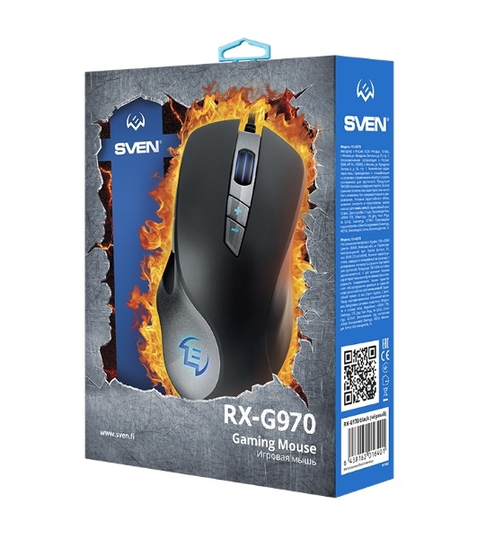 Мышь проводная SVEN RX-G970 черный, 4000 dpi, USB, кнопки - 7