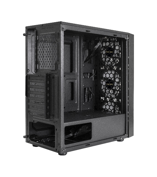 Компьютерный корпус Miditower ExeGate EVO-8243 (ATX, без БП, 2хUSB+1хUSB 3.0, черный, 3 вент. с RGb подсветкой, боковая панель - закаленное стекло)