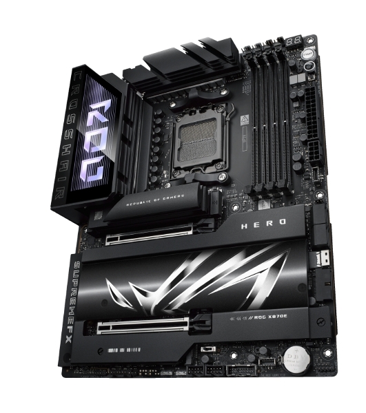 Материнская плата ASUS ROG CROSSHAIR X870E HERO, AM5, AMD X870E, 4xDDR5, 4xSATA, 5xM.2, 2xPCI-E 5.0 x16, 1xHDMI, 2xUSB-C (видео), 2x 5Gb LAN, 6xUSB-A 3.2 Gen 2, 2xUSB-C 3.2 Gen 2, 2xUSB4, 2x3.5 мм, 7.1, ATX