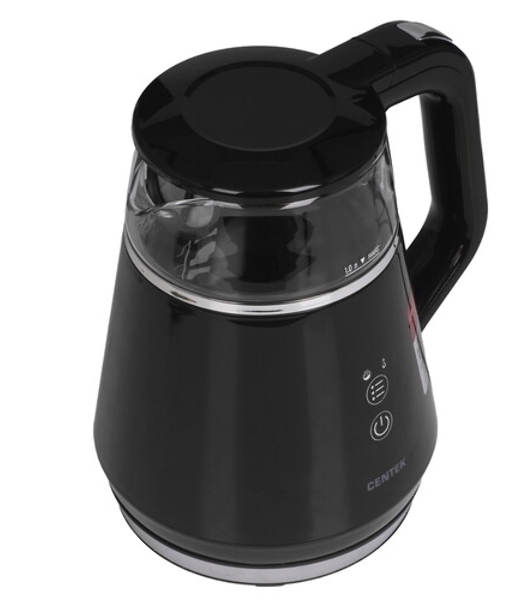 Чайник Centek CT-0019, 1100 Вт, стекло, черный и серебристый