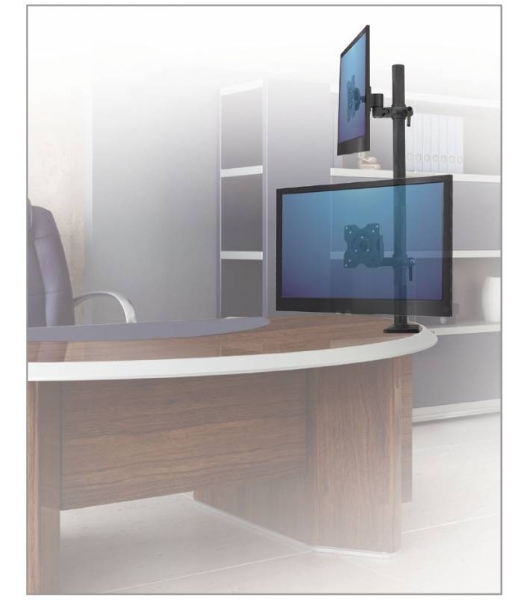 Настольное наклонно-поворотное крепление Kromax OFFICE-5, для 2-х LCD мониторов 13'-32', 5 ст. свободы, 3D вращение, VESA 75/100, max 2х6 кг GREY 