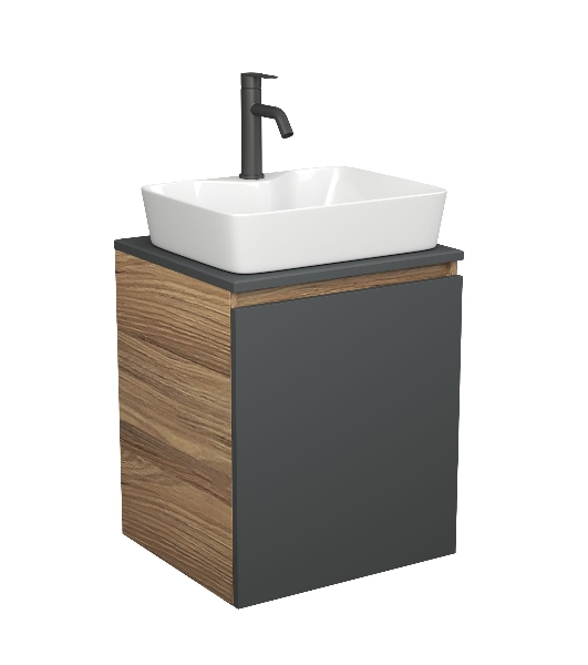 Тумба Bau Dream Blackwood 50 графит, раковина BAU Cerama 48х37 белая, смеситель Hotel Dream Black, нерж. сталь, черный