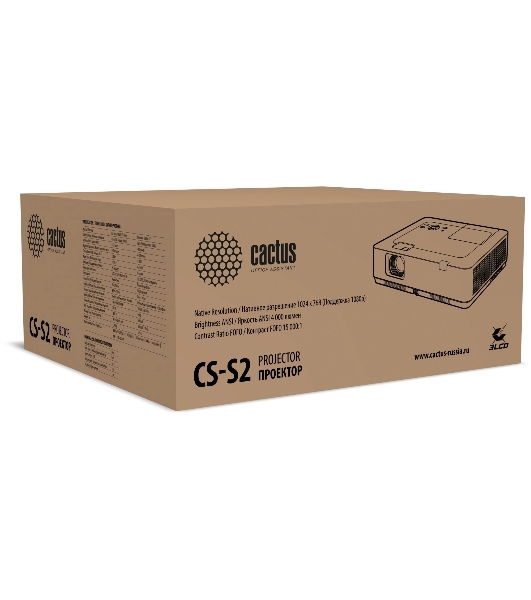 Проектор Cactus CS-S2.B 3LCD 40000Lm LS 4000Lm ANSI (1024x768) 15000:1 ресурс лампы:10000часов 1xUSB typeA 2xHDMI 4.7кг