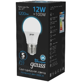 Лампа светодиодная Gauss 102502312 12Вт цок.: E27 груша 220B 6500K св. свеч. бел. хол. (упак.: 10 шт)