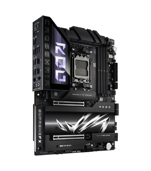 Материнская плата ASUS ROG CROSSHAIR X870E HERO, AM5, AMD X870E, 4xDDR5, 4xSATA, 5xM.2, 2xPCI-E 5.0 x16, 1xHDMI, 2xUSB-C (видео), 2x 5Gb LAN, 6xUSB-A 3.2 Gen 2, 2xUSB-C 3.2 Gen 2, 2xUSB4, 2x3.5 мм, 7.1, ATX