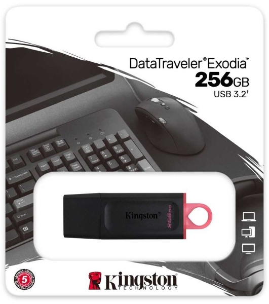 Флешка USB Kingston DataTraveler Exodia (DTX/256GB), 256Gb, USB 3.2 Gen 1, R/W 200/60, черный/розовый