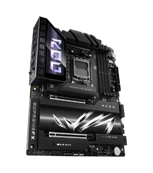 Материнская плата ASUS ROG CROSSHAIR X870E HERO, AM5, AMD X870E, 4xDDR5, 4xSATA, 5xM.2, 2xPCI-E 5.0 x16, 1xHDMI, 2xUSB-C (видео), 2x 5Gb LAN, 6xUSB-A 3.2 Gen 2, 2xUSB-C 3.2 Gen 2, 2xUSB4, 2x3.5 мм, 7.1, ATX