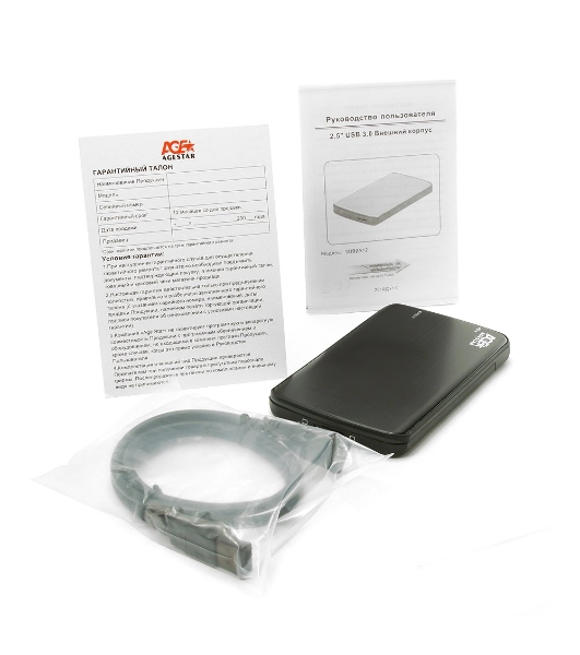 Внешний корпус для HDD/SSD AgeStar 3UB2A12 SATA пластик/алюминий черный 2.5'