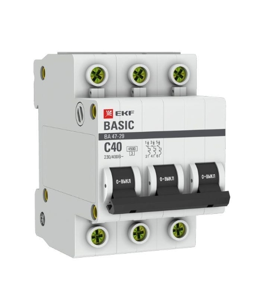 Выключатель автоматический EKF mcb4729-3-40C 3P 40А (C) 4,5кА ВА 47-29 Basic