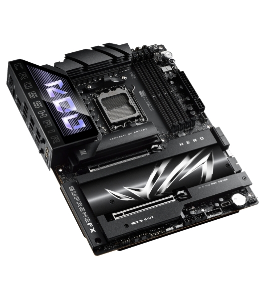 Материнская плата ASUS ROG CROSSHAIR X870E HERO, AM5, AMD X870E, 4xDDR5, 4xSATA, 5xM.2, 2xPCI-E 5.0 x16, 1xHDMI, 2xUSB-C (видео), 2x 5Gb LAN, 6xUSB-A 3.2 Gen 2, 2xUSB-C 3.2 Gen 2, 2xUSB4, 2x3.5 мм, 7.1, ATX