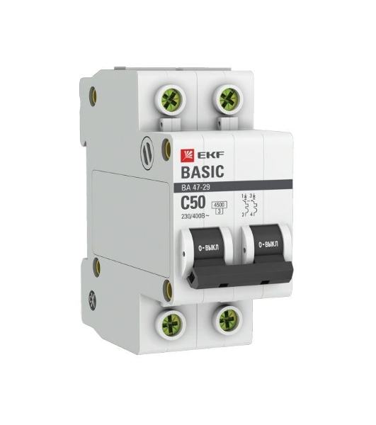 Выключатель автоматический EKF mcb4729-2-50C 2P 50А (C) 4,5кА ВА 47-29 Basic