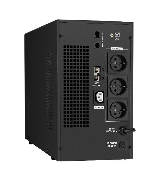 Источник бесперебойного питания (инвертор, синус, для котла) ExeGate SineTower SZ-3000.LCD.AVR.3SH.1C13.RJ.USB 3000VA/2400W, чистая синусоида, LCD дисплей, AVR, 3хSchuko+1хC13, RJ45/11, USB, линейно-интерактивный, внешняя батарея 48В до 250А·ч ( поставляется отдельно), черный