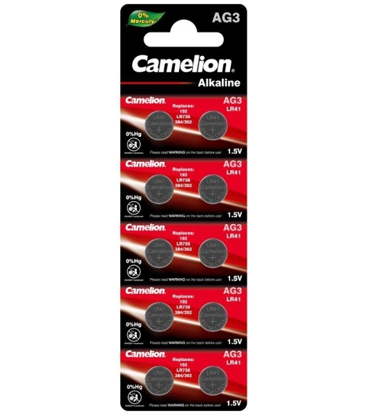 Элемент питания алкалиновый 'таблетка' Camelion G 3 Mercury Free AG3-BP0%Hg 392A/LR41/192 BL-10 (блист.10шт)