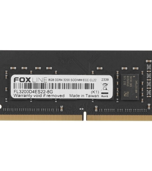 Оперативная память Foxline, DDR4, 8GB (1x8GB), 3200 MHz, CL22, без радиатора, ECC, SO-DIMM