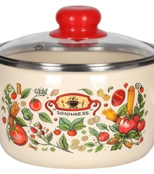 Кастрюля Appetite 1RC161S Болоньезе стеклянная крышка, эмалированная сталь, сфер. 2 л
