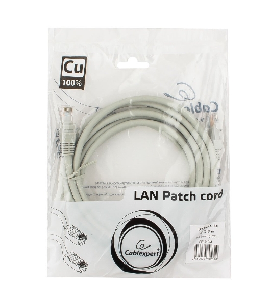 Патч-корд медный UTP Cablexpert PP10-3M cat.5e, 3м, литой, многожильный, серый