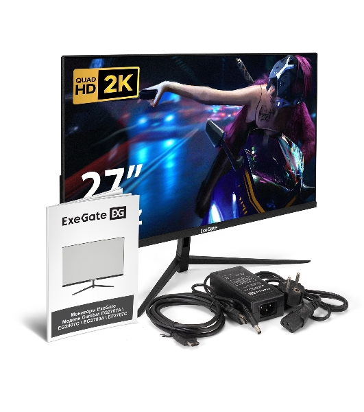 Монитор 27' ExeGate Combat EG2700A IPS 2560x1440, 165 Гц, 1 мс, 16:9, 300 кд/м², 1xHDMI, 1xDP, 3.5 мм, черный