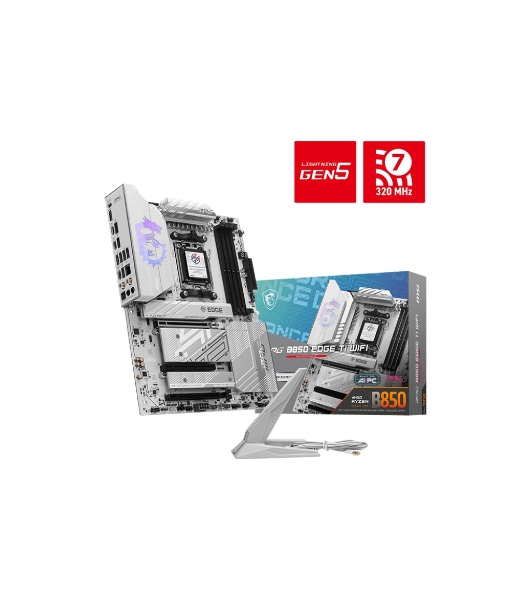 Материнская плата MSI MPG B850 EDGE TI WIFI, AM5, AMD B850, 4xDDR5, 4xSATA, 4xM.2, 1xPCIe 5.0 x16, 1xPCIe 4.0 x4, 1xPCIe 3.0 x1, 1xHDMI, 1x5Gb LAN, Wi-Fi 7, Bluetooth 5.4, 3xUSB-C 10Gbps, 1xUSB-C 20Gbps, 5xUSB-A 10Gbps, 4xUSB-A 2.0, 1xS/PDIF, 2x3.5 мм, 7.1, ATX