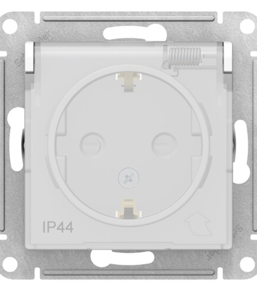 Розетка AtlasDesign Aqua 16А IP44 с заземл. защ. шторки с прозрачной крышкой быстрозажим. клем. механизм белый SE ATN440146S