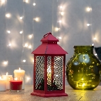Декоративный фонарь Neon-night со свечкой, красный корпус, размер 13.5х13.5х30,5 см, цвет теплый белый, фото2