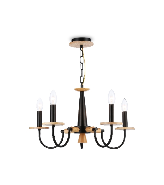 Светильник Ambrella light TR9593/5 BK/LW черный/светлое дерево E14/5 max 40W D555*660