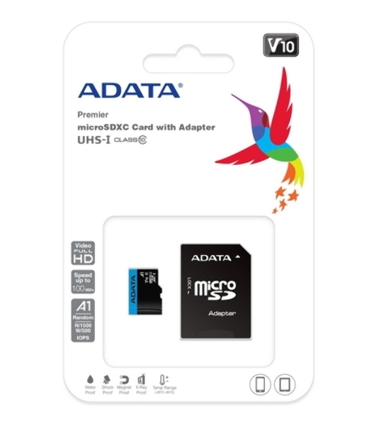 Флеш карта Micro SecureDigital 128Gb ADATA AUSDX128GUICL10A1-RA1 MicroSDXC Class 10 UHS-I, SD adapter