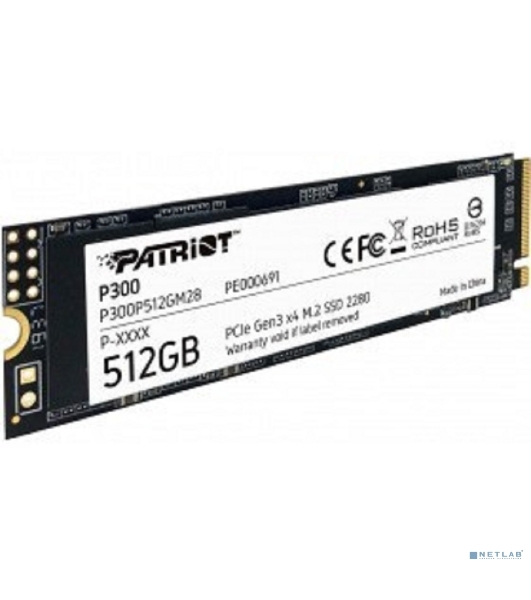 Накопитель SSD Patriot P300, 512Gb, PCIe 3.0 x4, M.2 2280, NVMe, R/W 1700/1200