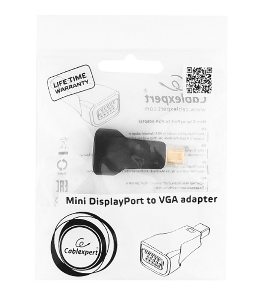 Переходник miniDisplayPort - VGA, Cablexpert A-mDPM-VGAF-01, 20M/15F, черный, пакет