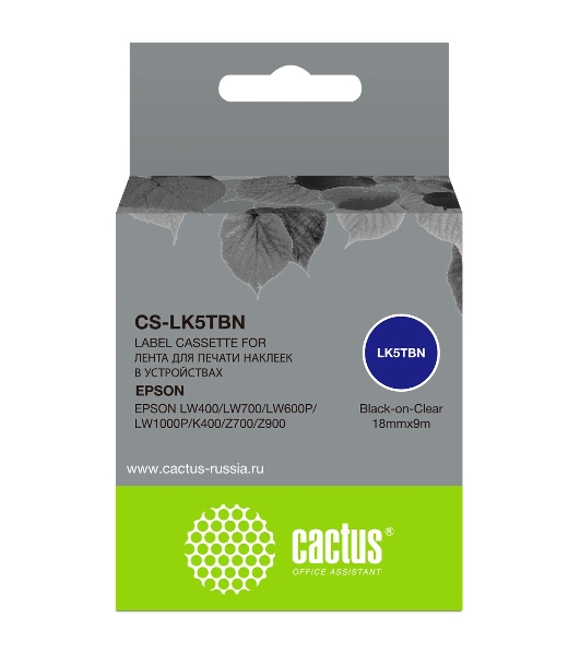 Картридж ленточный Cactus CS-LK5TbN черный для Epson LW400/LW700/LW600P/LW1000P/K400/Z700/Z900
