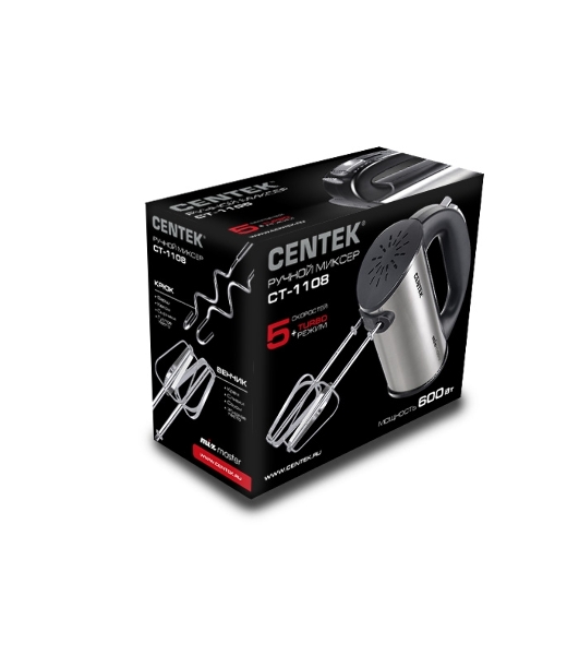 Миксер ручной Centek CT-1108 черный/стальной, 600 Вт