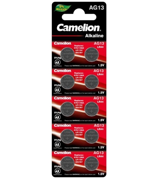 Элемент питания алкалиновый 'таблетка' Camelion G13 Mercury Free AG13-BP0%Hg 357A/LR44/A76 BL-10 (блист.10шт)