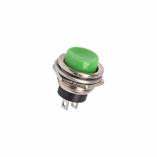 Выключатель-кнопка металл Rexant 250V 2А (2с) (ON)-OFF Ø16.2 зеленый