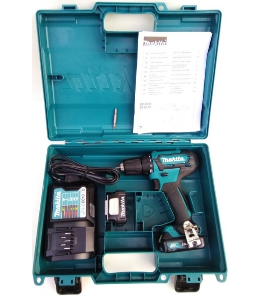 Дрель-шуруповерт Makita DF333DWAE, 12 В, 2 Ач, 30 Нм, щеточный