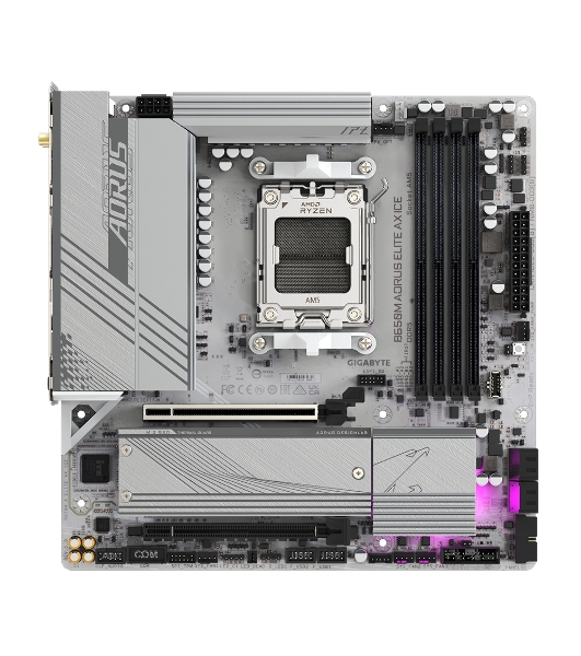 Материнская плата GIGABYTE B650M AORUS ELITE AX ICE, AM5, AMD B650, 4xDDR5, 4xSATA, 2xM.2, 1xPCIe 4.0 x16, 1xPCIe 4.0 x4, 1xDP, 1xHDMI, 1x2.5Gb LAN, Wi-Fi 6E, Bluetooth 5.3, S/PDIF, 2xUSB-C 10Gbps, 2xUSB-A 10Gbps, 5xUSB-A 5Gbps, 4xUSB-A 2.0, 2x3.5 мм, 7.1, mATX