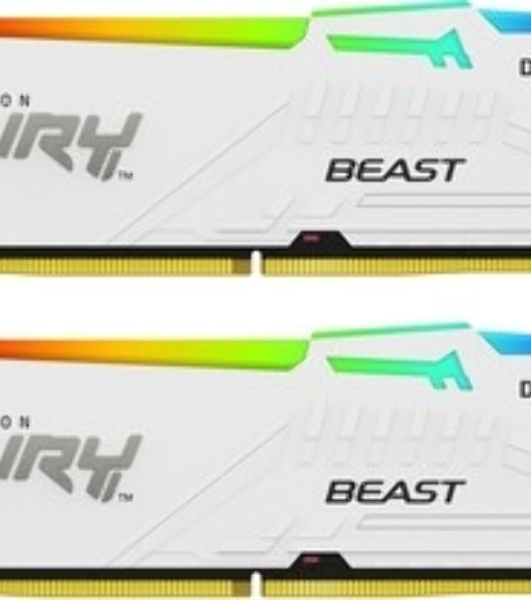 Оперативная память Kingston Fury Beast, DDR5, 32Gb (2x16 Gb), 6400 MHz, CL32, радиатор, RGB, белый