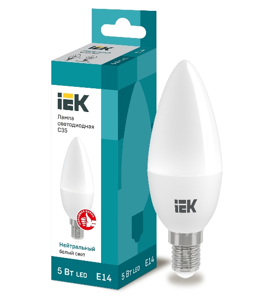 Лампа cветодиодная IEK LLE-C35-5-230-40-E14 ECO C35 свеча 5Вт 230В 4000К E14