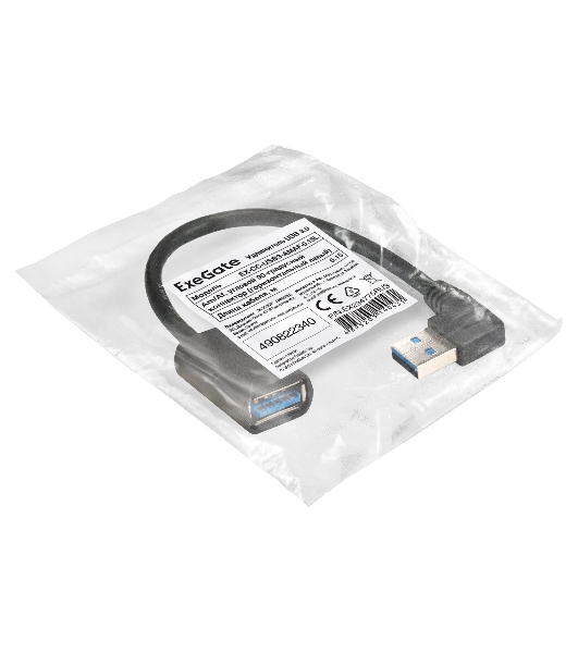 Удлинитель USB 3.0 ExeGate EX-CC-USB3-AMAF-0.15L (Am/Af, угловой 90-градусный коннектор (горизонтальный левый), 0,15м)