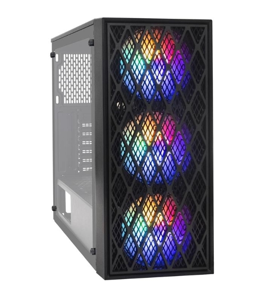 Компьютерный корпус Miditower ExeGate EVO-8243 (ATX, без БП, 2хUSB+1хUSB 3.0, черный, 3 вент. с RGb подсветкой, боковая панель - закаленное стекло)