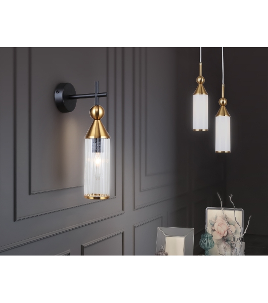 Настенный светильник Ambrella light LH55260 BK/BS/CL черный/латунь/прозрачный E14 max 40W 140*80*310